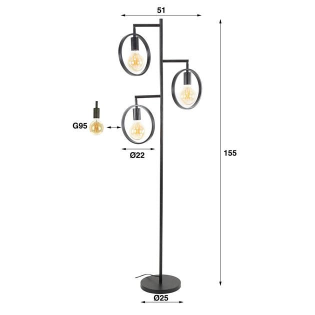 Vloerlamp Fabiola DH Interior Charcoal LxBxH 61x61x12 Metaal Witfoto maatindicatie