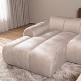 Canapés-Canapé d'angle lounge tissu texturé velours beige - rayures - gauche - Brix-Dimehouse