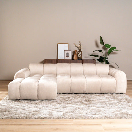 Banken-Hoekbank met lounge beige velvet structuurstof - strepen - links - Brix-Dimehouse