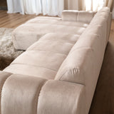 Canapés-Canapé d'angle lounge tissu texturé velours beige - rayures - gauche - Brix-Dimehouse