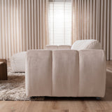 Canapés-Canapé d'angle lounge tissu texturé velours beige - rayures - gauche - Brix-Dimehouse