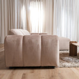 Canapés-Canapé d'angle lounge tissu texturé velours sable - rayures - droit - Brix -Dimehouse